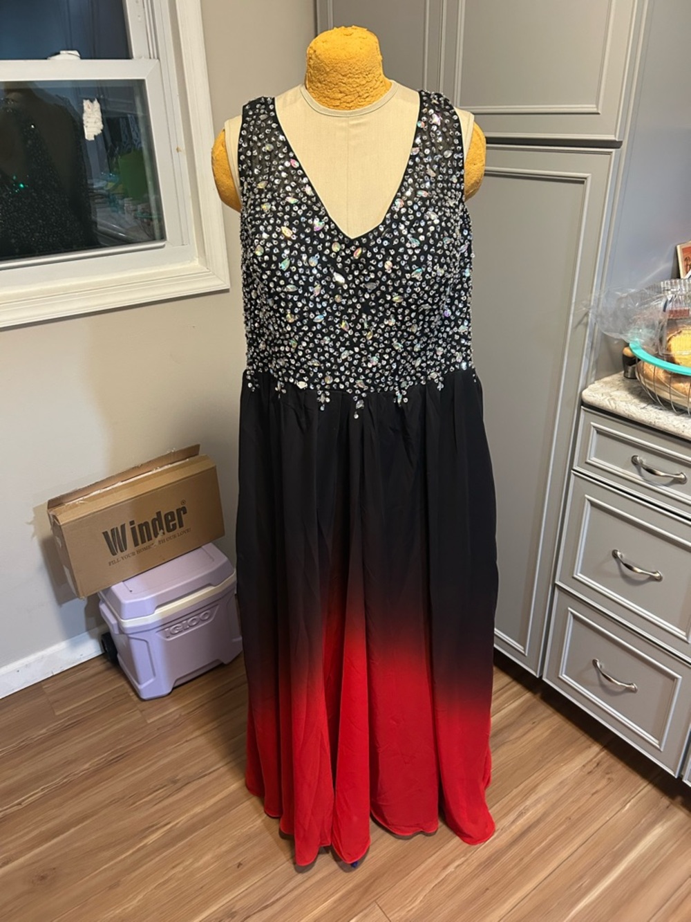 Sequin Stoned Bodice Red Ombre Prom Corset Back Dress Size 18